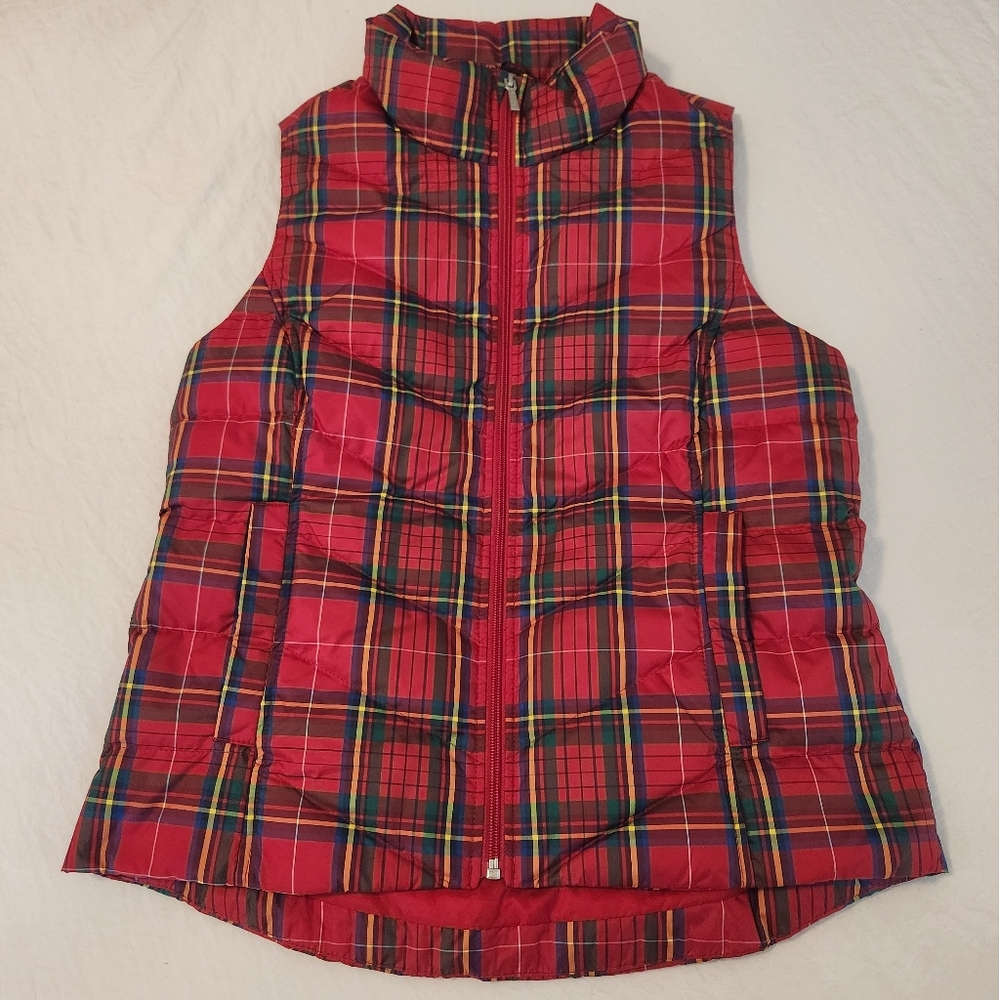 Land's End Small (4-6) Red Plaid Christmas Holiday Winter Vest Puffer Down - Picture 7 of 11